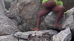 Milf Seduced the Tourist Guard, Bent Over for Bisexual Fucking on the Rock