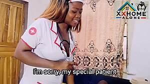 Busty Ebony Nurse Helps Client Erect