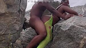 Milf Seduced the Tourist Guard, Bent Over for Bisexual Fucking on the Rock