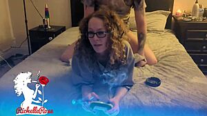 Curly Gamer Girl Submits to Doggy Creampie