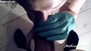 milf in latex gloves gives amateur blowjob sucking session