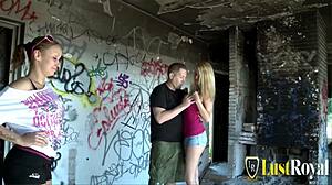 I fuck naughty teen outdoors while her friend watches closely