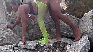 Milf Seduced the Tourist Guard, Bent Over for Bisexual Fucking on the Rock