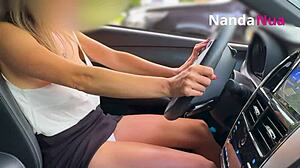 Exhibitionist Wife Flashes Tits and Pays with Panties at Gas Station