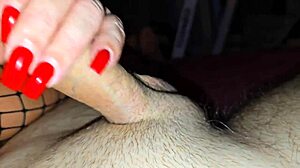 mature blonde in plaid bodysuit fucks in high heels with feet fetish