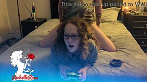 Curly Gamer Girl Submits to Doggy Creampie