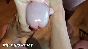 dirty wife tickles and milks monster cock with handjob in femdom session