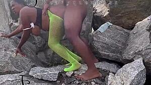 Milf Seduced the Tourist Guard, Bent Over for Bisexual Fucking on the Rock