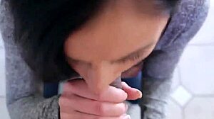 Clothed hottie sucks cock