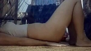 little sister practices exercises before bathing