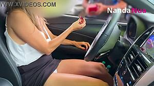 Exhibitionist Wife Flashes Tits and Pays with Panties at Gas Station