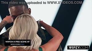 Blonde hotwife candice holds hubby's hand as she takes monster bbc with deepthroat and pussy play