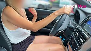 Exhibitionist Wife Flashes Tits and Pays with Panties at Gas Station