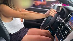 Exhibitionist Wife Flashes Tits and Pays with Panties at Gas Station