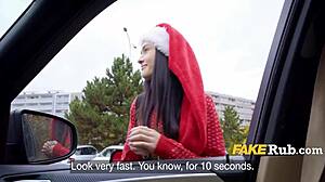 teen dressed as sexy santa delivers christmas sex outdoors