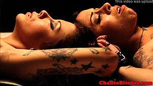 Tied up lesbian bondage babes punished in garage by mistress with domination and bdsm