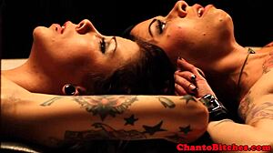 Tied up lesbian bondage babes punished in garage by mistress with domination and bdsm