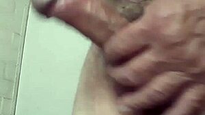 Fat guy jerks off his monster cock intensely