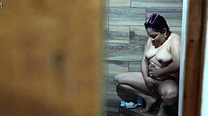 Arriving home, spying on sister-in-law shaving before bath, she gets excited and masturbates