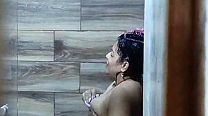 Arriving home, spying on sister-in-law shaving before bath, she gets excited and masturbates