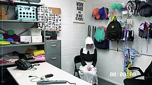 blonde teen gets stripped and dominated by security in the backroom