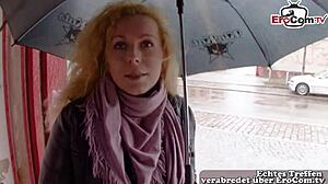 I persuade a normal German milf on the street for a sex film casting