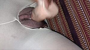 Tearing wet stockings to fuck tight shaved pussy intensely