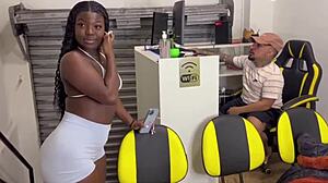 Shaved Pussy Fucking in Gym with Trainer.