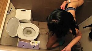 sexy girl pisses on construction site, flashes tits to workers