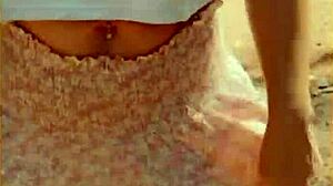 Wifey changes shirt outdoors, showing off her shaved pussy and tits