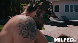 We caught our MILF neighbor sunbathing, then fucked her wet pussy.