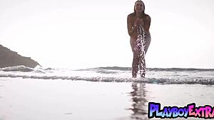 Passionate german babe jasmin furry reveals wet pussy at beach?