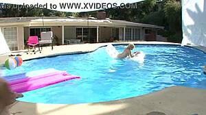 Ally Ann Sexy Blonde Cutie Poolside Huge Cock Deepthroat Blowjob And Cum Facial