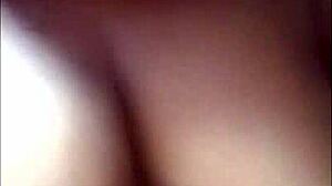 Pregnant latina masturbates while watching voyeur cum on her big tits.