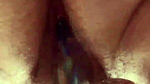 I masturbate with glass dildo on my hairy pussy close up