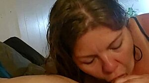 Casually, the couple enjoys a quick eagle blowjob with panties aside and cum in mouth.