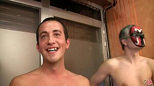 two hot spanish girls sucking cocks and swallowing cum in bukkake