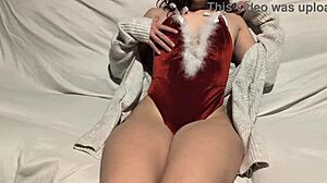 Teen Santa girl feels horny masturbating solo