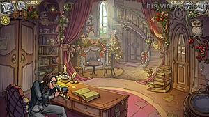 Playing with cute toy in innocent witches game