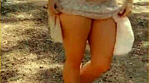 Wifey changes shirt outdoors, showing off her shaved pussy and tits