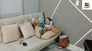 I'm alone at home masturbating when my stepfather arrives and fucks me hard