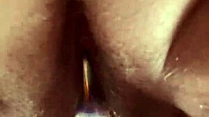 I masturbate with glass dildo on my hairy pussy close up