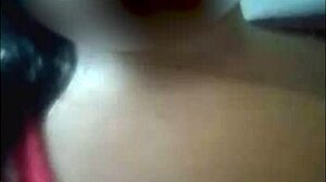 Pregnant latina masturbates while watching voyeur cum on her big tits.