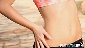 Petite Brunette Milf Kimberly Kisselovich Rips Clothes In Outdoor Striptease.