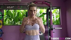 Hot milf works out naked in the gym