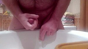 Double cumshot scene with soap involved