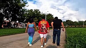 Outdoor Threesome Adventure with Young Latina Found in Public Park