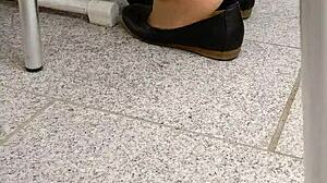 Shoeplay And Dipping In Tan Nylons And Flats