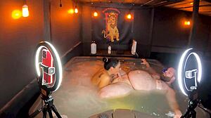 Sheena Ryder rides huge cock in jacuzzi with dirty talk and striptease