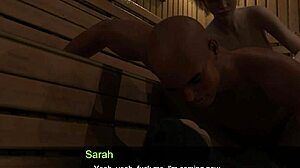 shaved lesbians in hot sauna threesome!